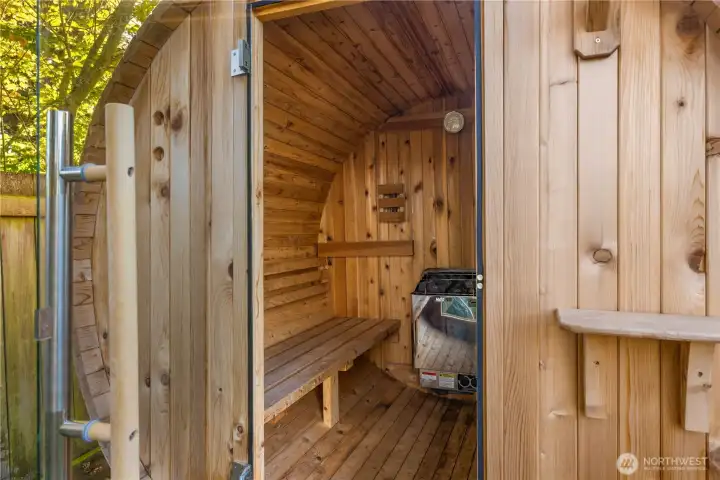 Gorgeous barrel sauna interior