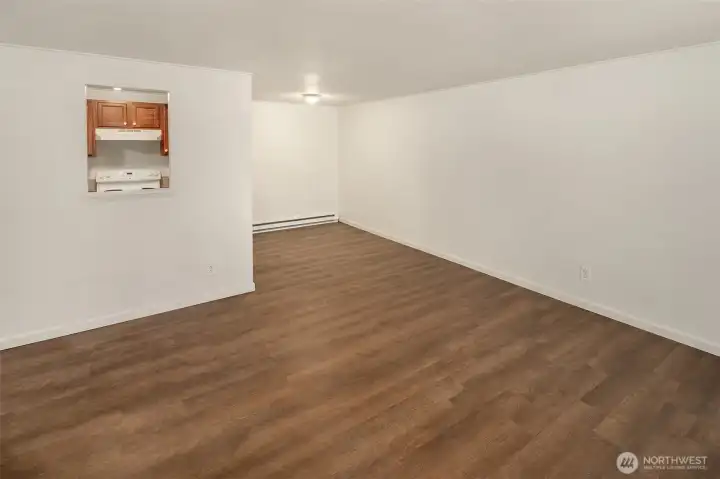 Kitchen pass through with comfortable sized dining area