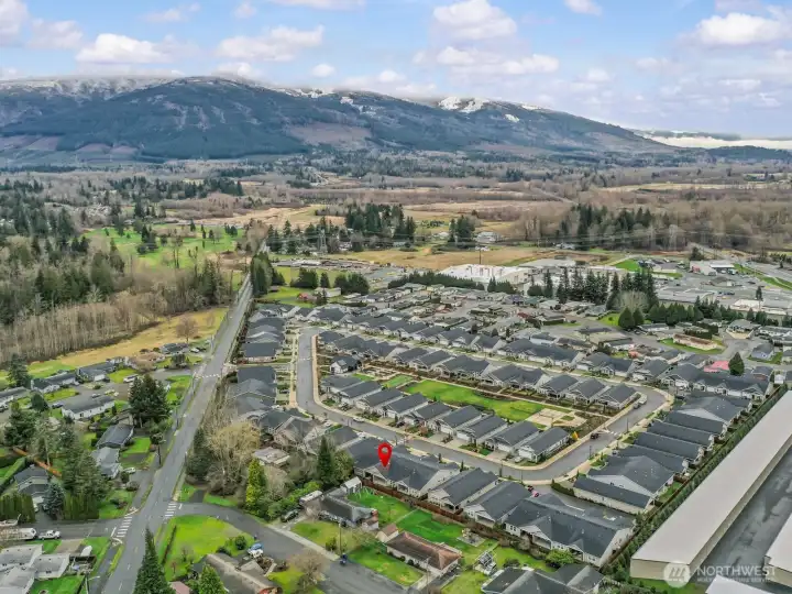 Nearby snow capped mountains are gorgeous to look out at.