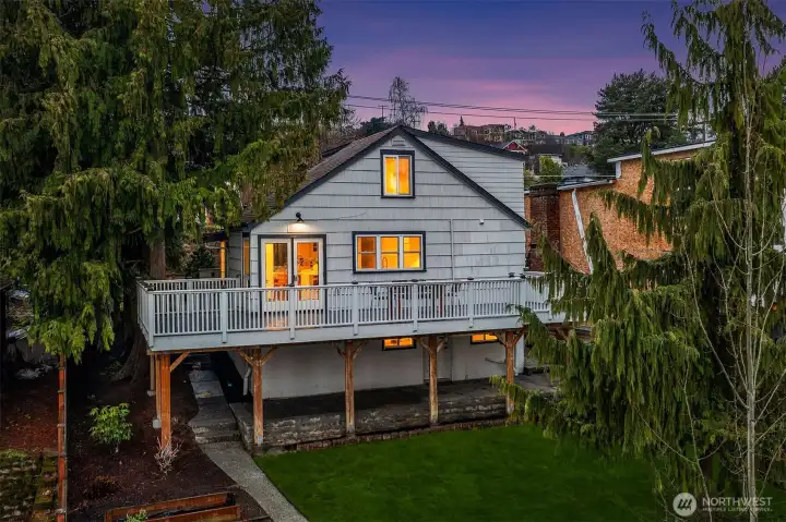 Spacious deck extends the space outside. Mt. Rainier partially visible from deck on clear days.