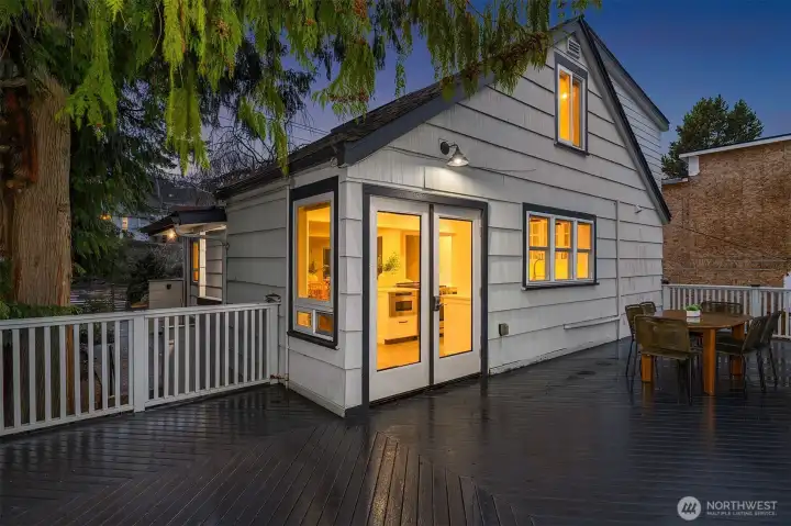 Rear deck conveniently right off the kitchen making it easy to dine outside.