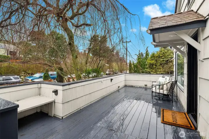 It was raining today but summers on the front deck partially shaded by the tree is a delight.