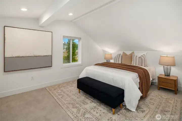 Primary bedroom at east end of the Upper Level.
