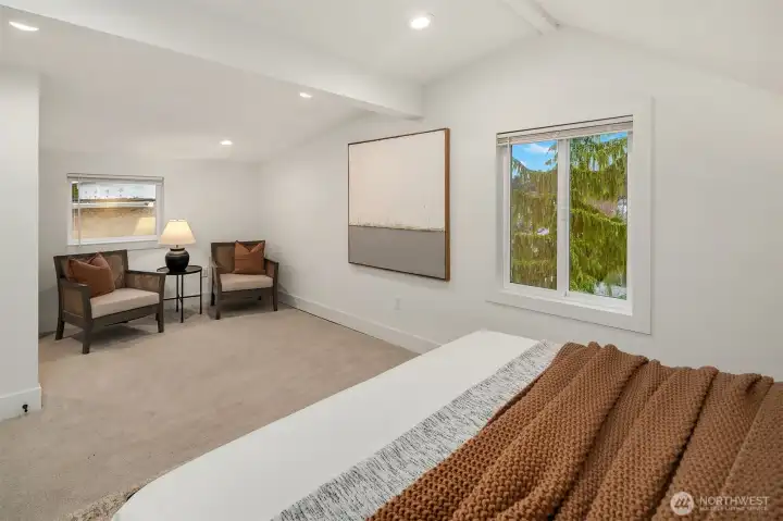 Looking north in primary bedroom. Note how spacious.