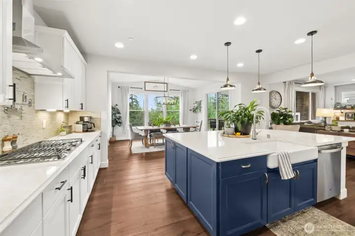 Gas range with pot filler, farmhouse sink, great views!