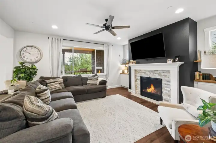 Great room with gas fireplace and built ins