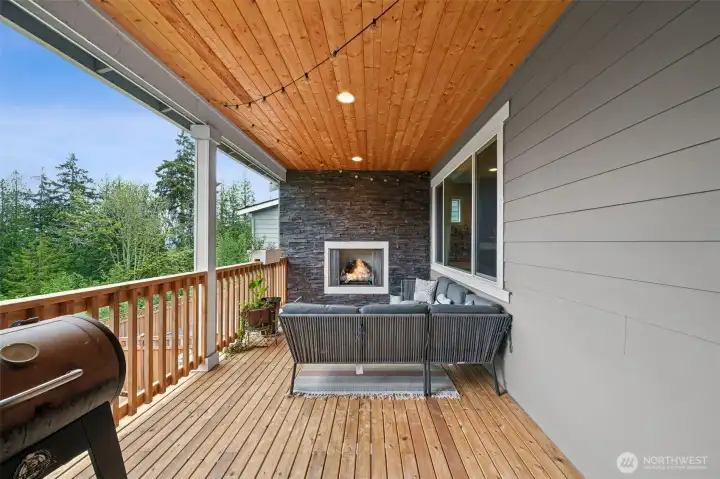 Covered deck with fireplace