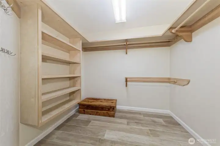 Roomy primary bedroom closet.
