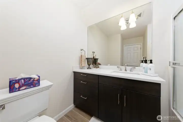 Guest bathroom, with Italian porcelain flooring.