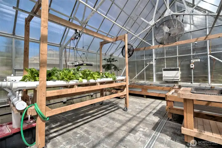 Complete hydroponic growing system! Davis weather system stations for leaf wetness, soil moisture and temperature and ambient temperature and humidity. Raised beds for growing all your favorites. Unbelievable!