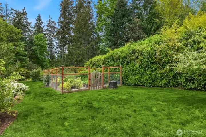 A deer-fenced garden with irrigation has excellent sun.