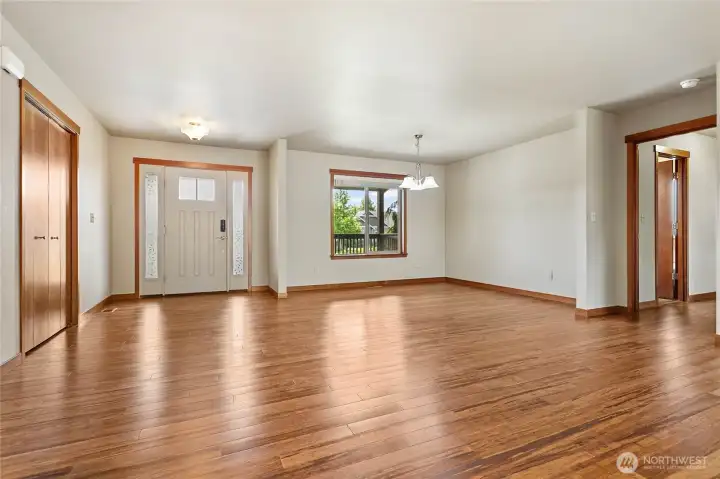 Entry way, coat closet, dining room area. Beautiful wood trim throughout the home. Entry way, coat closet, dining room area. Beautiful wood trim throughout the home.