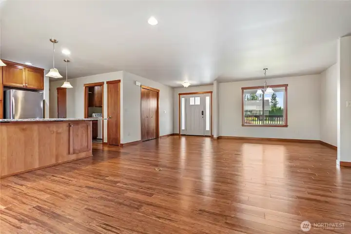 Looking towards the laundry room, note the in floor electrical outlet! Super handy, no extension cords needed. Looking towards the laundry room, note the in floor electrical outlet! Super handy, no extension cords needed.