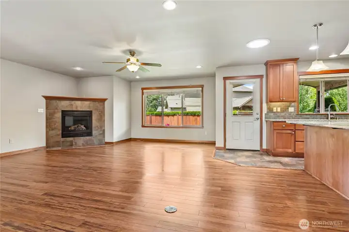 Gas fireplace with stone surround. Gas fireplace with stone surround.