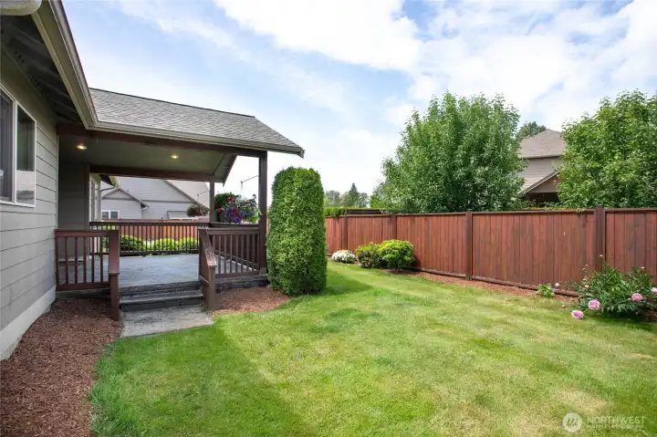 Completely fenced backyard. Completely fenced backyard.