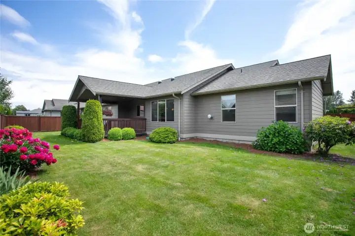 Mature easy care landscape with colorful shrubs and plants. Mature easy care landscape with colorful shrubs and plants.