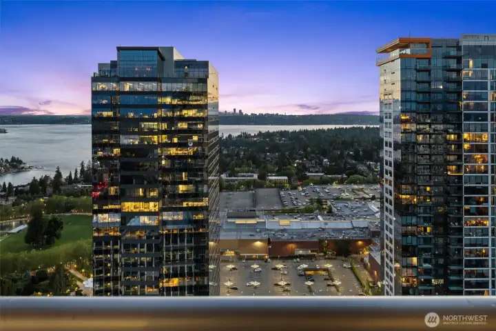 View from the main balcony looking toward Lake Washington. View from the main balcony looking toward Lake Washington.