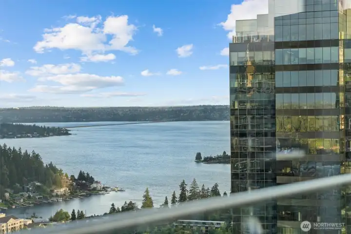 Views extend past Meydenbauer Bay all the way to the I-90 bridge. Views extend past Meydenbauer Bay all the way to the I-90 bridge.