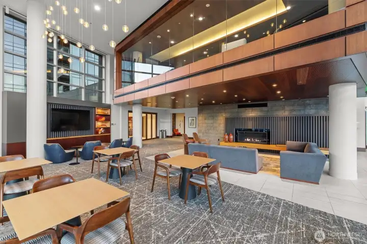 Top tier amenities include this clubhouse with fireplace, seating, & large screen TV. Top tier amenities include this clubhouse with fireplace, seating, & large screen TV.
