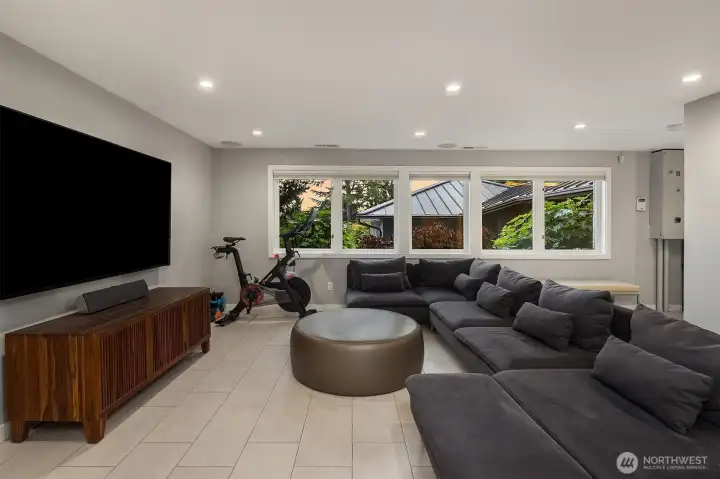 Lower level recreation room. Lower level recreation room.