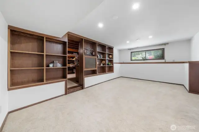 Bonus room. The door between the wood shelves is a huge storage room.