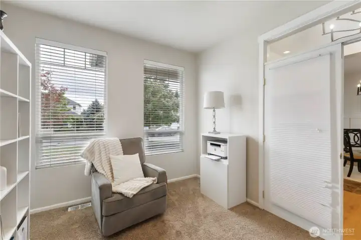 Office / Play Room with glass French doors.