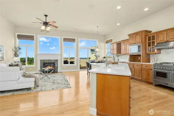 Bright great room with 180 degree views!