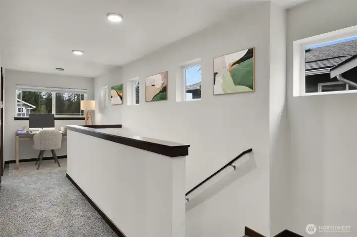 Upstairs Landing view to the Open Concept Den Area-Virtually Staged