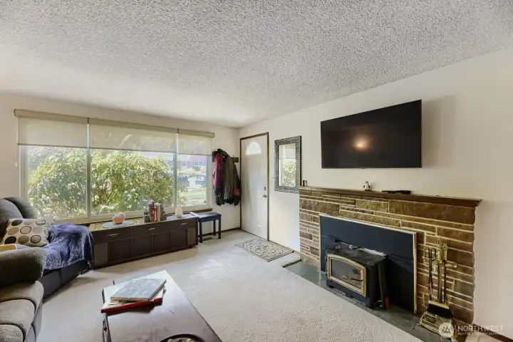 The cozy woodstove insert keeps you warm all winter.