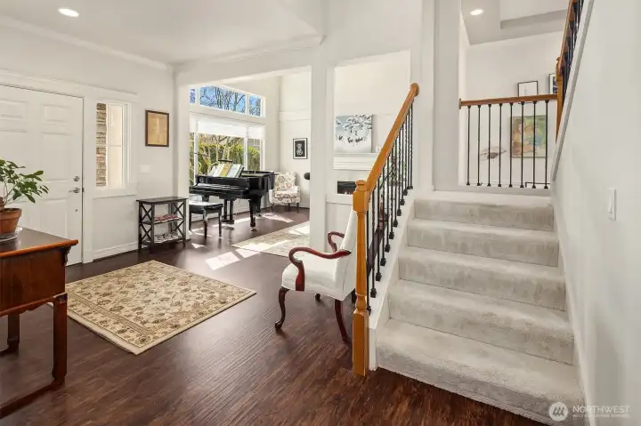 A beautiful staircase off the front entry way