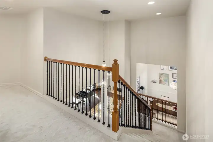 Nice staircase railings & custom lighting