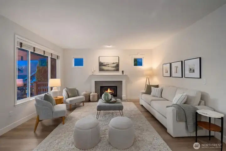 Living room at twilight.