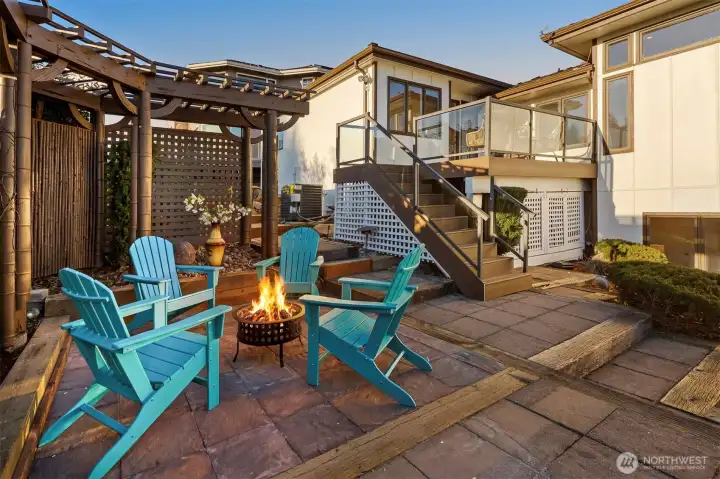step down to a secluded patio setting for morning coffee or evening reflection.