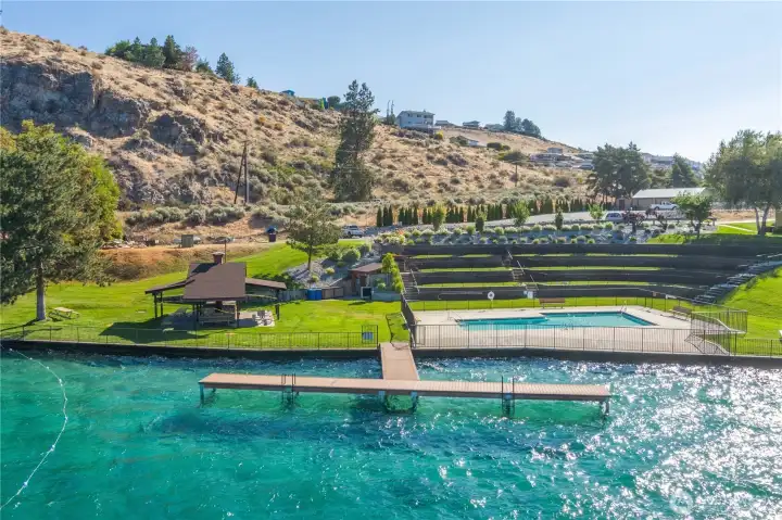 Members private pool, playground, picnic area, dock
