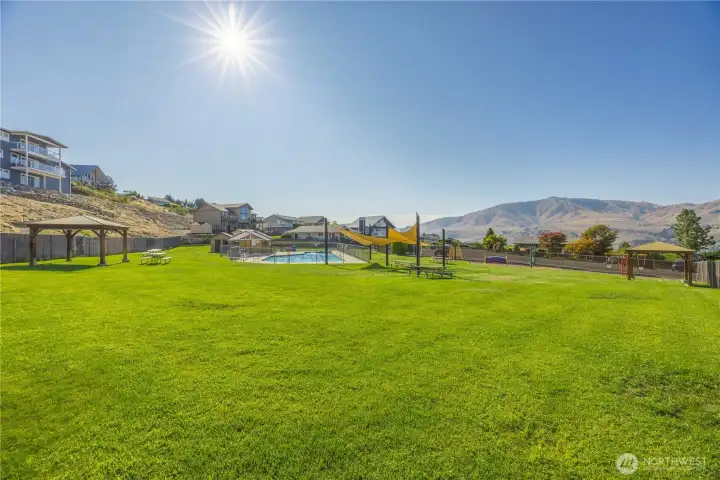 Private pool with playground near house