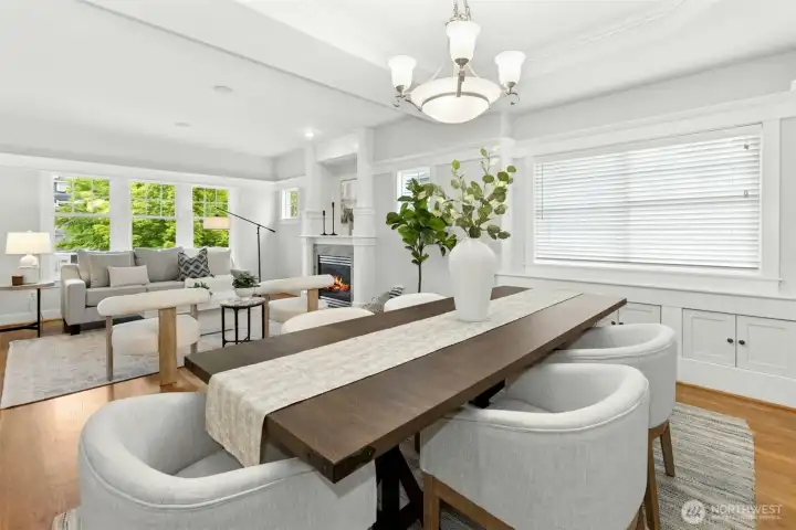 Classic dining room flowing back to formal living room