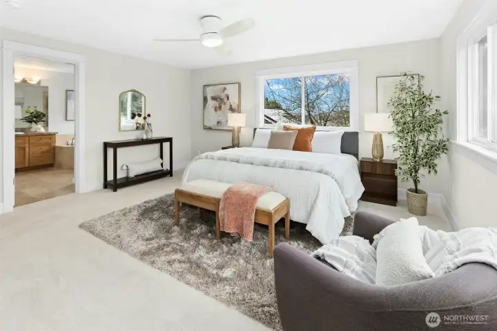 Sumptuous primary bedroom to primary bath and walk-in closet