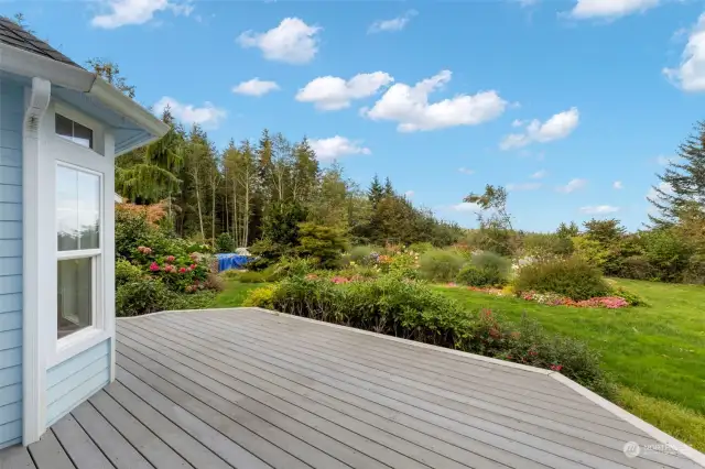 Deck overlooking the vibrant garden.