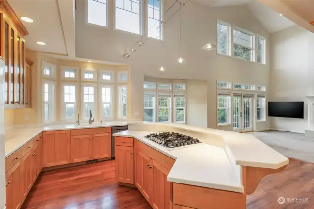 Kitchen with gas cooktop and an abundance of counter space; ready for your culinary creations.