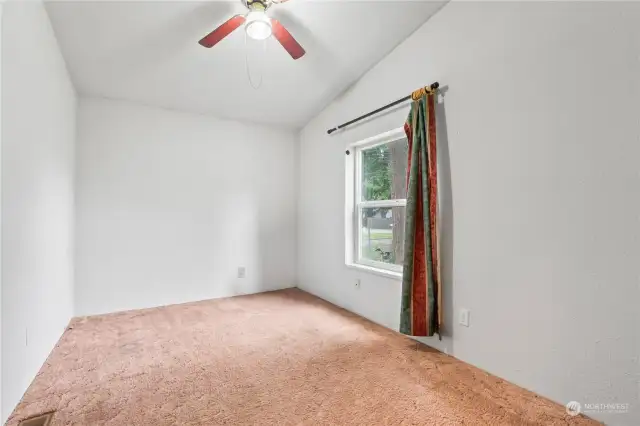 Bedroom #2 w/Vaulted Ceilings and Ceiling Fan.