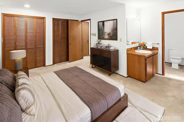 Virtually staged primary bedroom.