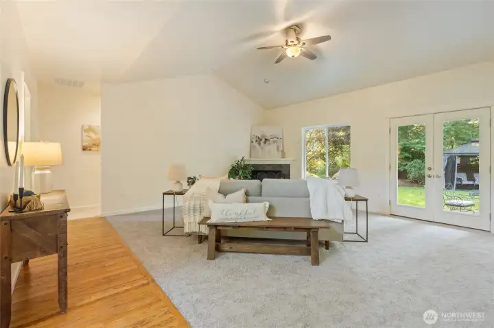 Great room feels spacious but cozy with gas fireplace