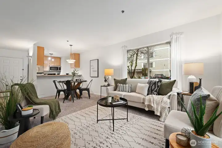 This condo features a beautiful open living, dining and kitchen space so you can be close to family and guests while cooking.