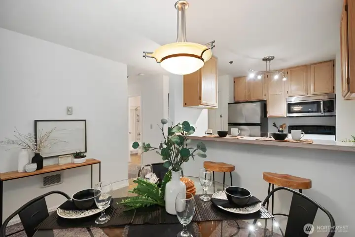 Saddle up to the breakfast bar for a cup of coffee and pastry.