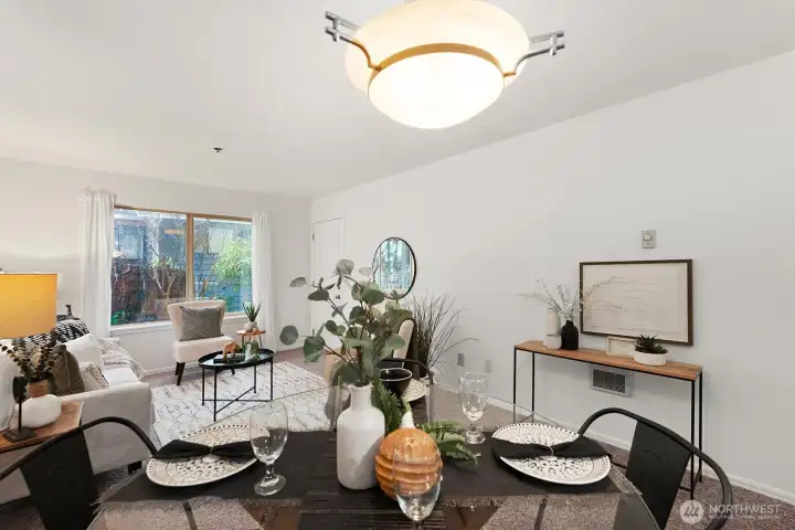 Large wall in the living area is perfect for an entertainment center.