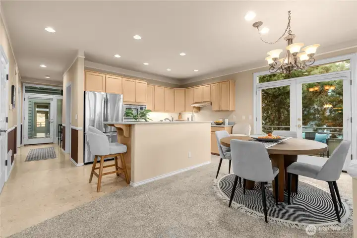 This home features new carpet in the living and bedrooms. The kitchen, hall & 2nd bathroom are a lovely cork flooring. The primary bathroom is LVP and tile.