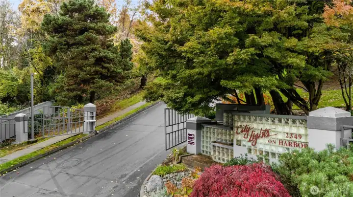 City Lights on Harbor condo is a gated community set up the hill and back away from the hustle of Harbor Ave and Alki.
