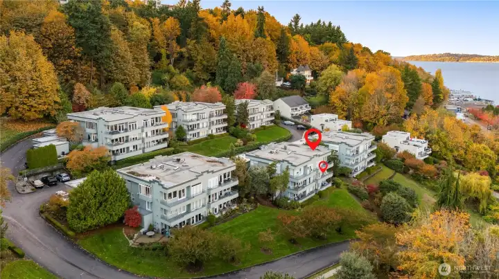 This community consists of 42 homes in 7 buildings. This is unique and beneficial in many ways, including windows on 3 sides of each unit!