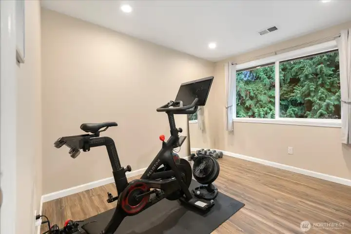 Bedroom currently being used as workout space