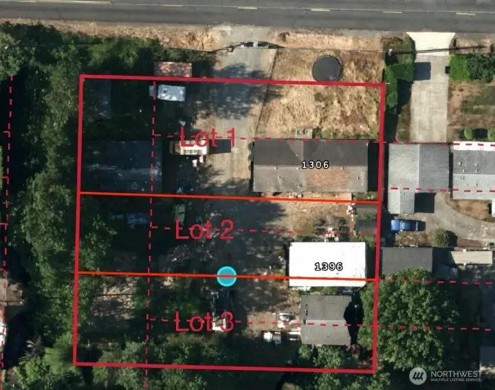 There are two existing lots. This conceptual sketch showing potential for a 3-lot segregation; lot lines are approximate.